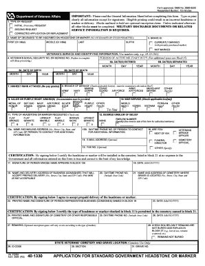 Va Headstone Application Fillable Form