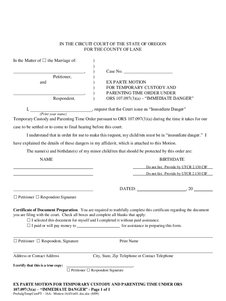 Oregon Temporary Custody Forms