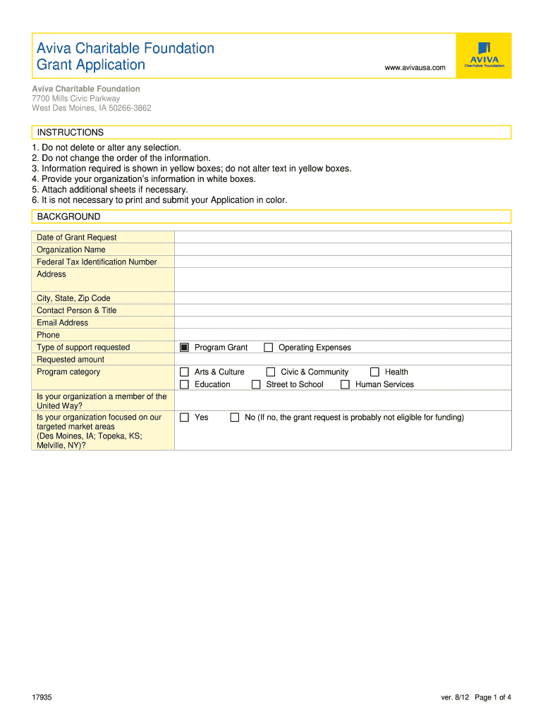  Aviva Foundation Form 2012-2024