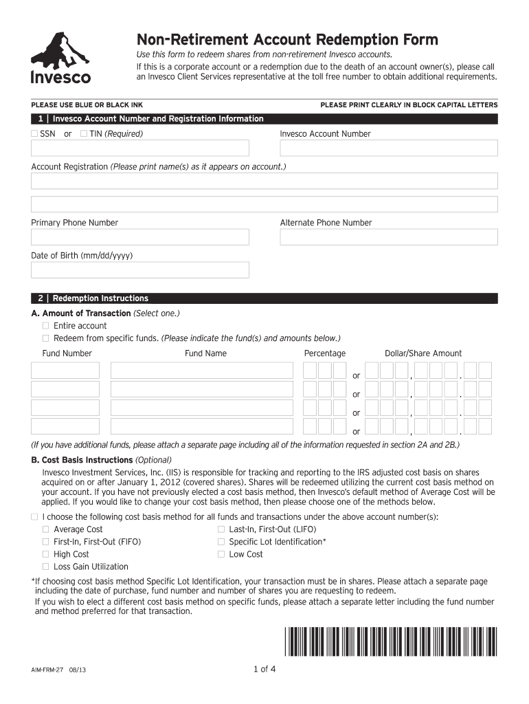  Invesco Non Retirement Account Redemption Form 2013