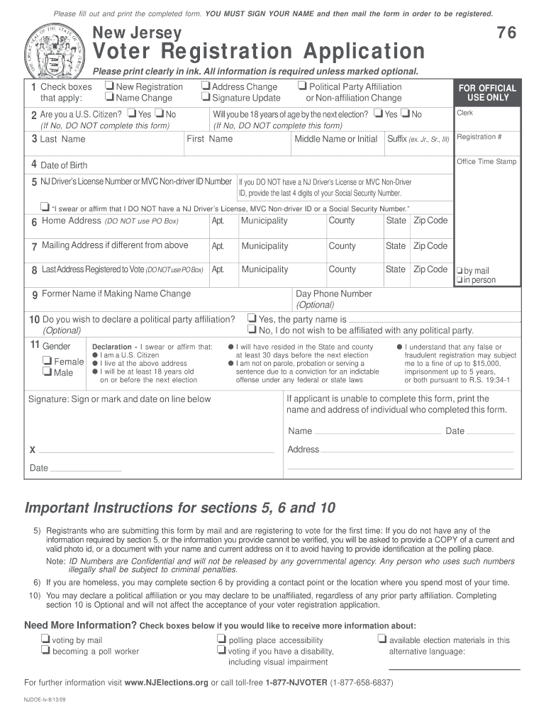 Change of Name on Voter Registration in Nj  Form