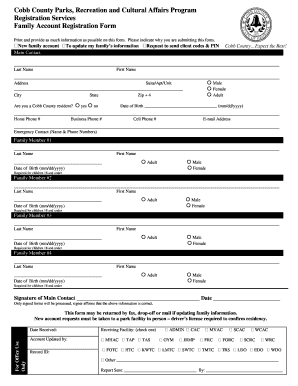 Cobb County Family Account Registration Form