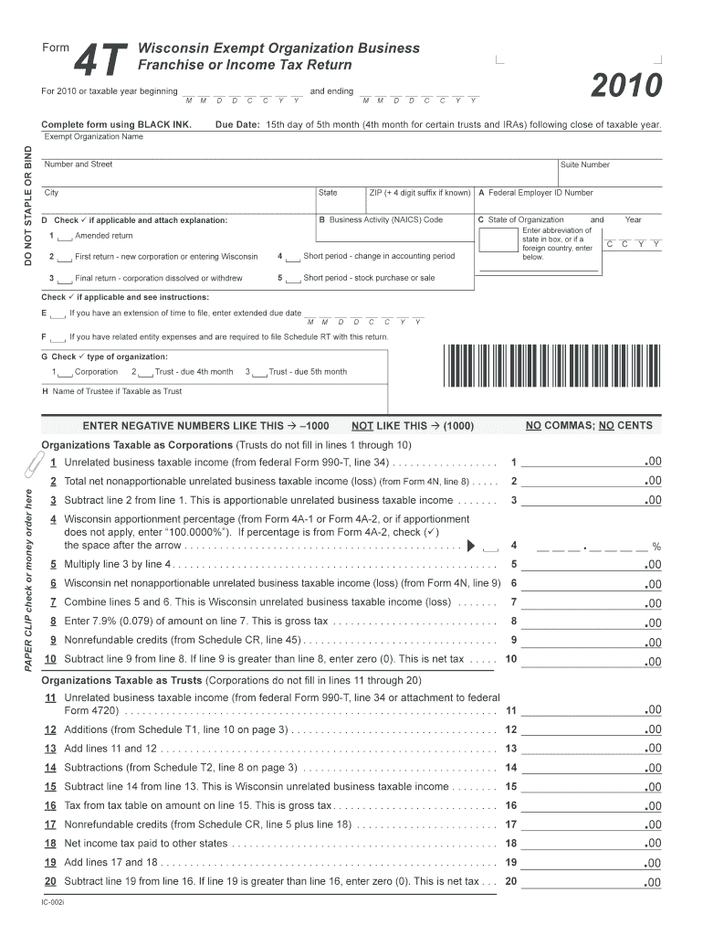 Wisconsin Form 4t