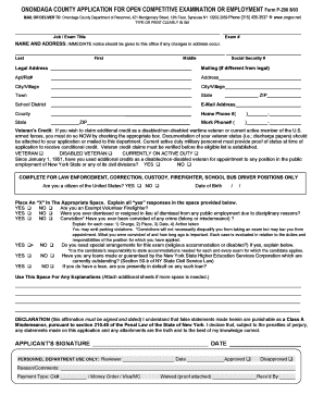 Onondaga County Application for Open Competitive Examination or Employment Form