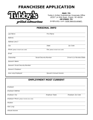 Tubbys Application  Form