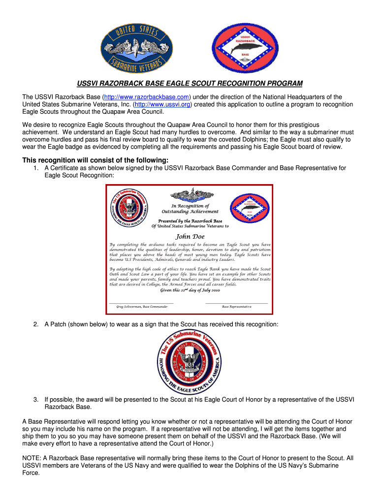 Get and Sign Eagle Scout Certificate of Recognition  Form
