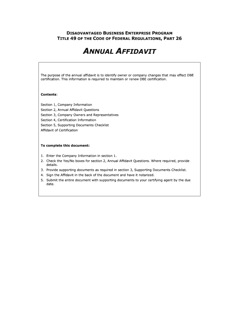 Ohio Dbe Annual Affidavit Form