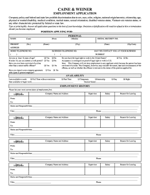 EMPLOYMENT APPLICATION Caine &amp; Weiner  Form