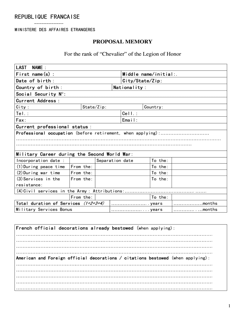 FORM PROPOSAL MEMORY