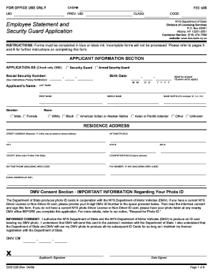 Employee Statement and Security Guard Application  Form