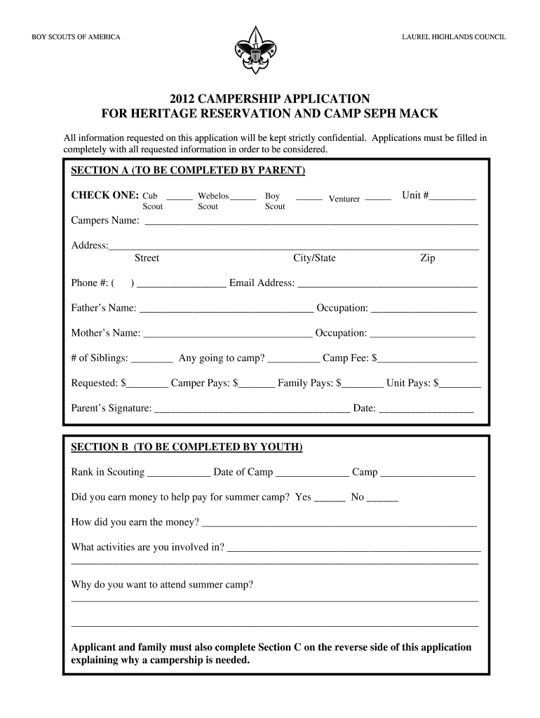  Campership Applications for Seph Mack Form 2012-2024