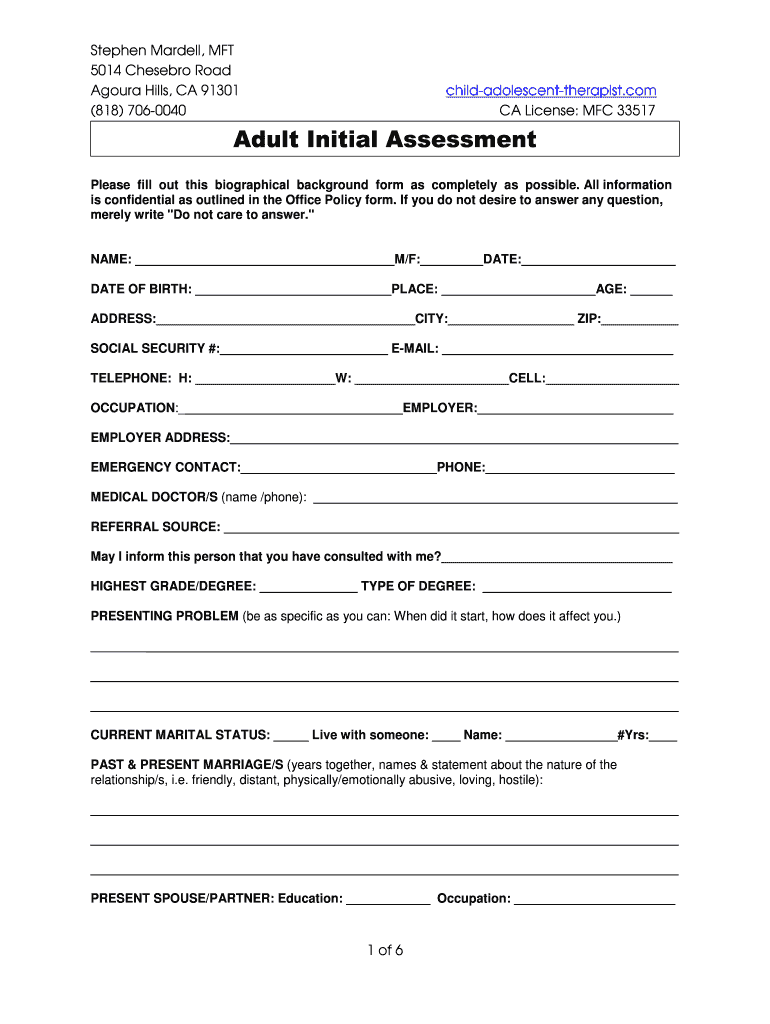 What to Write in an Initial Assessment for an Lmft Form