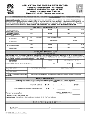  APPLICATION for FLORIDA BIRTH RECORD 2013