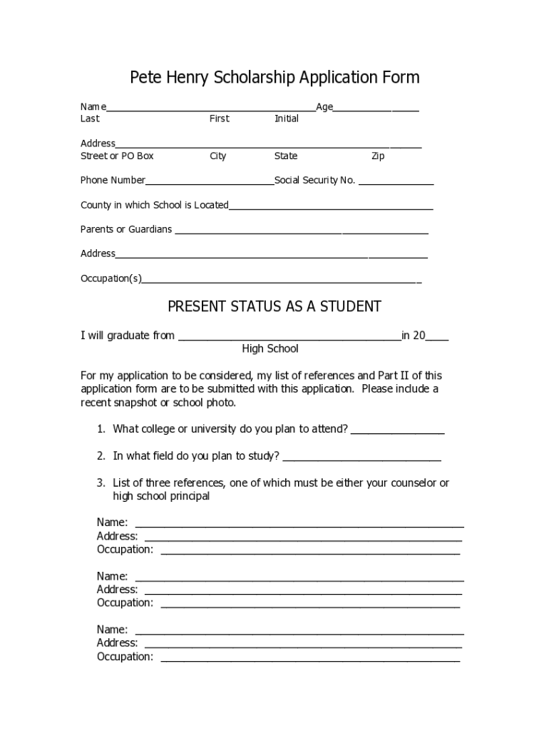 Scholarship Printable Application  Form
