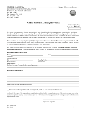 Blank State of California Public Records Act Request Form