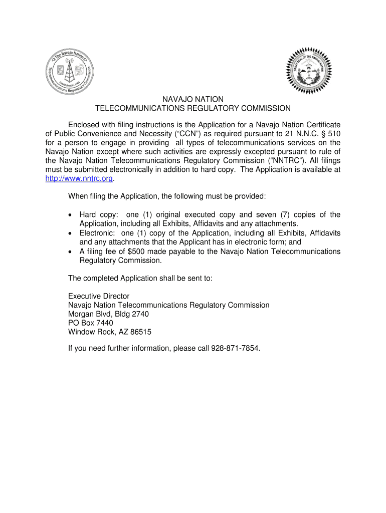  Navajo Telecommunications Regulatory Commission Certificate of Convenience and Necessity Application  Form 2011