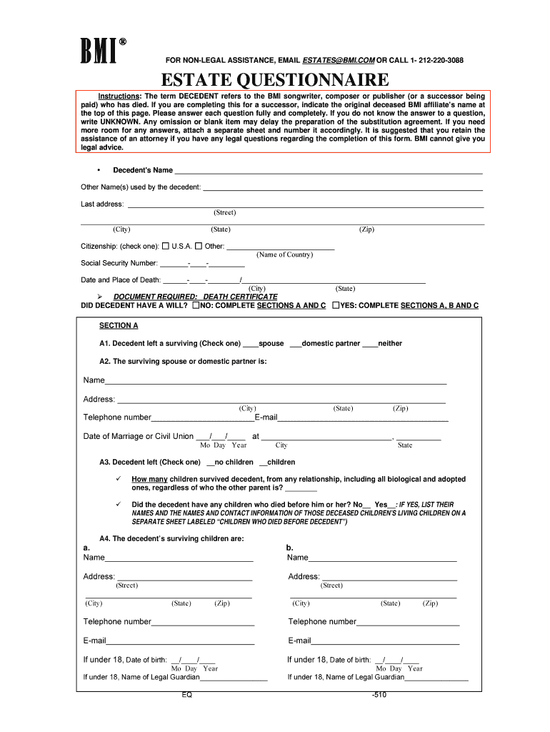 Bmi Questionnaire PDF  Form