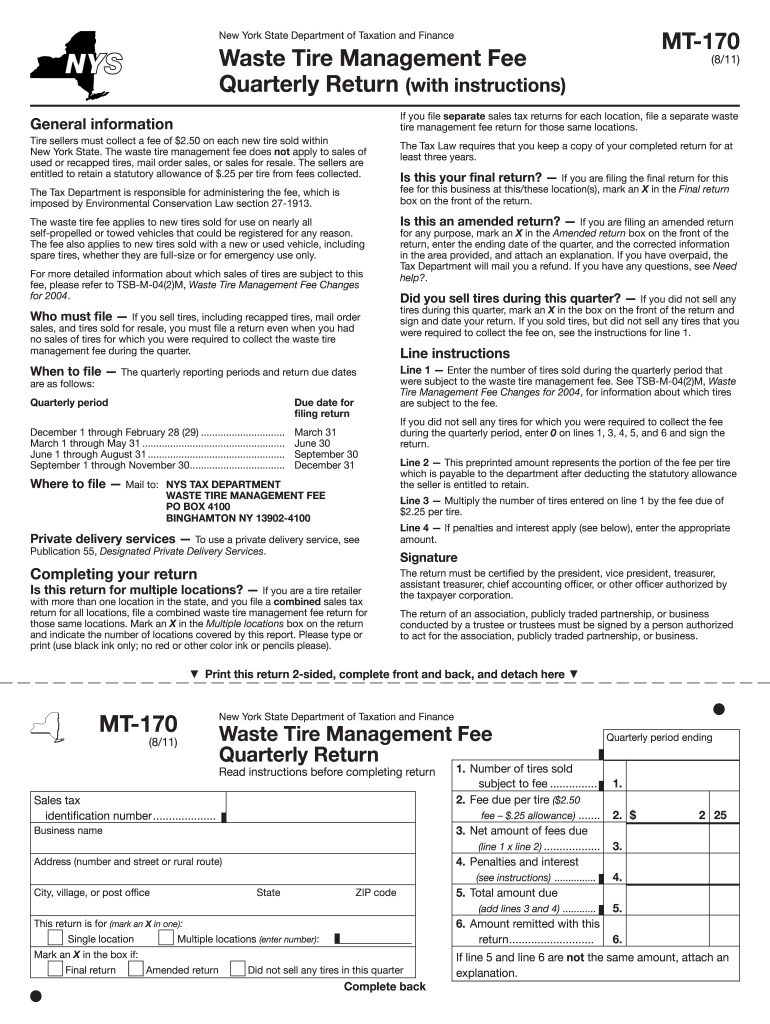  Nys Waste Tire Tax Form Mt 170 2011-2024