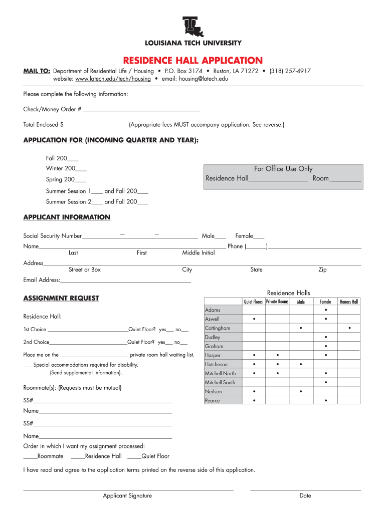 La Tech Housing  Form