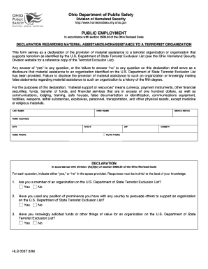 Ohio Department of Public Safety Public Employment Form