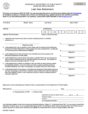 Last Use Statement  Form