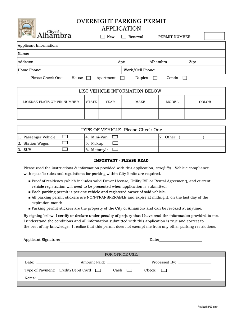 Alhambra Parking Permit  Form