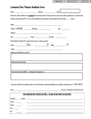 Audition Application Form Template