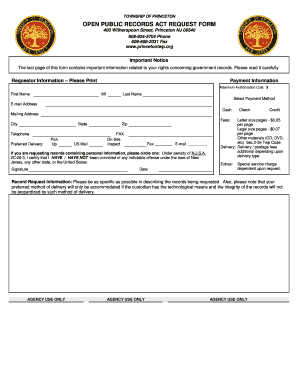 Opra Request Form for Princeton Nj