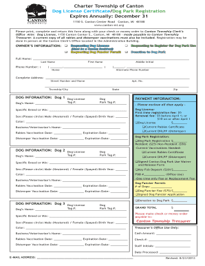 Canton Dog License  Form