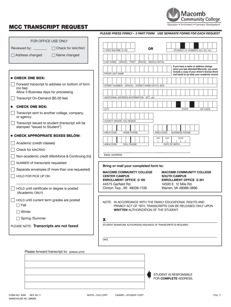  Macomb Community College Transcript Request 2011-2024