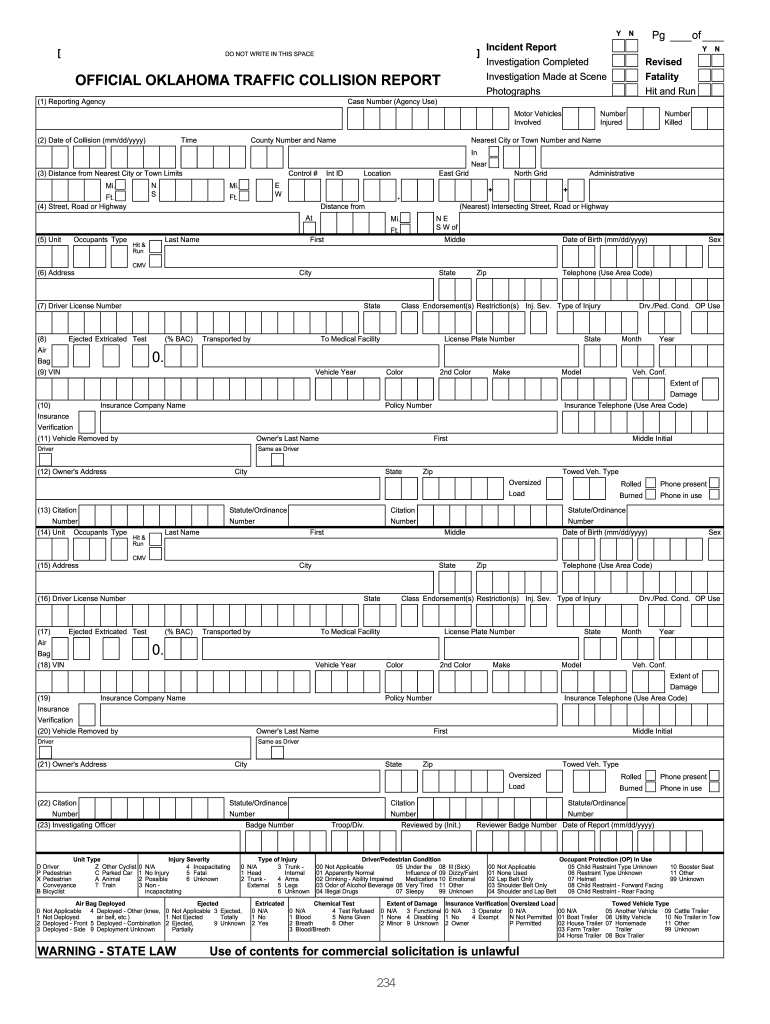 Oklahoma Motor Vehicle Collision Report  Form