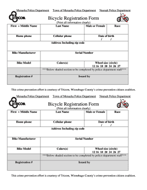 Menasha Bicycle Registration Form