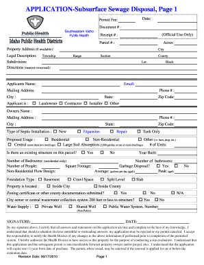 Southeastern Idaho Health District Septic System Application Form