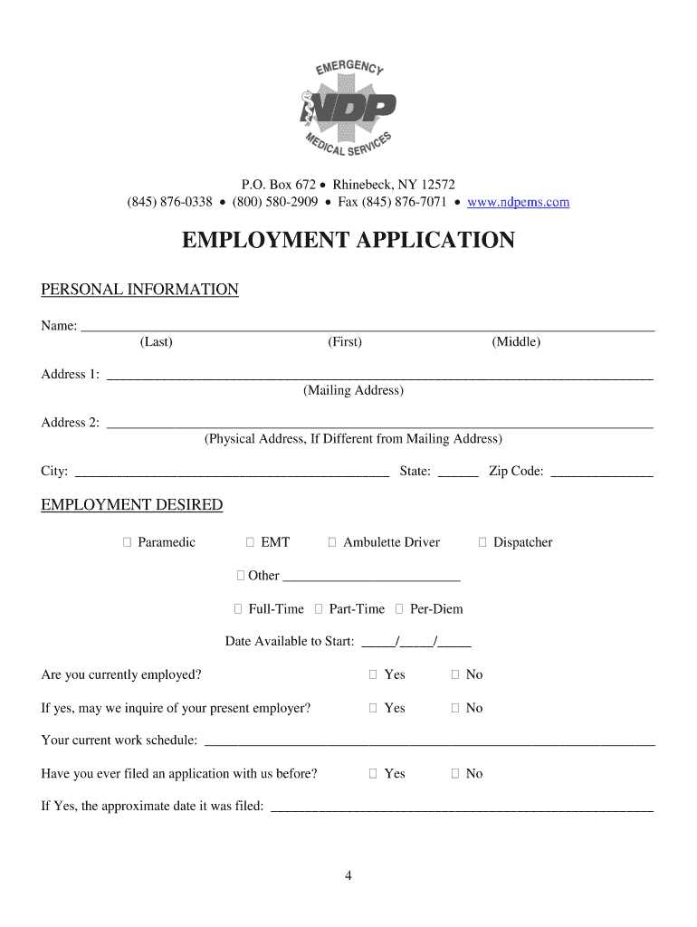 Online Fillable Employment Application  Form