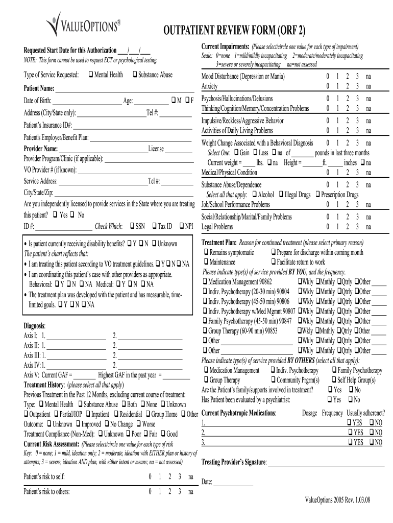  Value Options Outpatient Review Form 2008