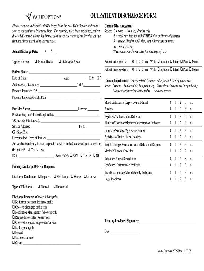  Hospital Discharge Form 2008-2024