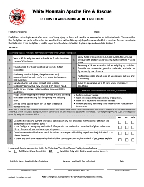 Medical Release Form for Firefighter