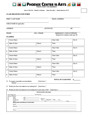 Art Class Registration Form Template