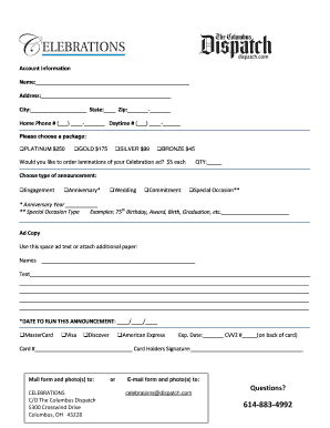 Columbus Dispatch Wedding Form