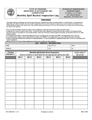 State of Tennessee Monthly Spill Bucket Inspection Log Cn 1286  Form