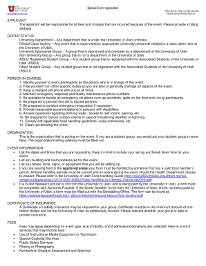 Special Event Application PDF Office of the Registrar University Registrar Utah  Form