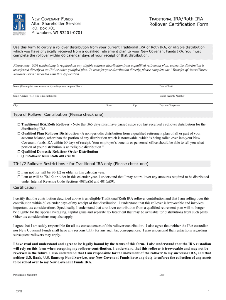 TRADITIONAL IRARoth IRA Rollover Certification Form