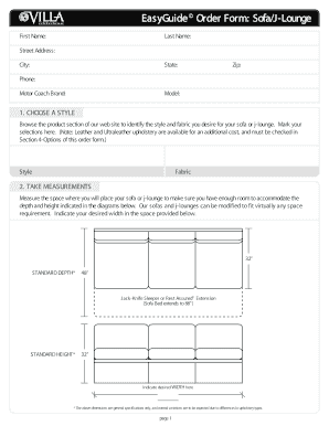 Sofa Order Form