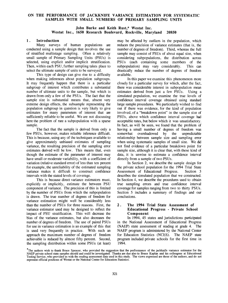 On the PERFORMANCE of JACKKNIFE VARIANCE Amstat