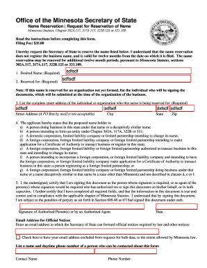 Name Reservation Request for Reservation of Name Mnsoccercoachingacademy  Form