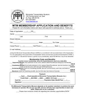 MTM MEMBERSHIP APPLICATION and BENEFITS Mtmuseum  Form