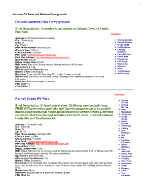 Alabama RV Parks and Alabama Campgrounds DeSoto Caverns Park  Form