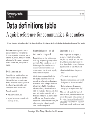 Data Definitions Table Cals Uidaho  Form