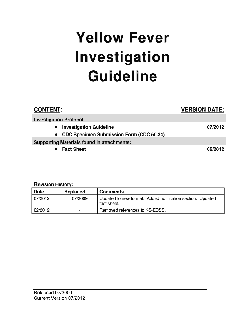 Yellow Fever Disease Investigation Guideline Kansas Department Kdheks  Form