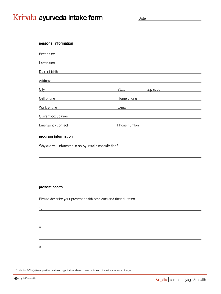 Ayurveda Intake Form